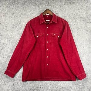 Christian Dior Button Shirt Casual Long Sleeves Corduroy 100% Cotton Red Men L